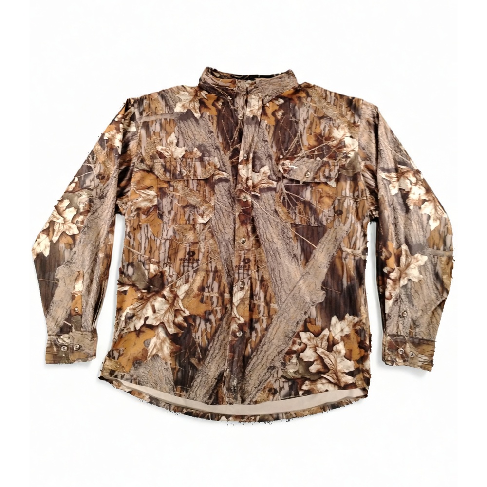 Duxbak Mens XL Button Down Hunting Shirt Mossy Oak Polyester Woodland Outdoors
